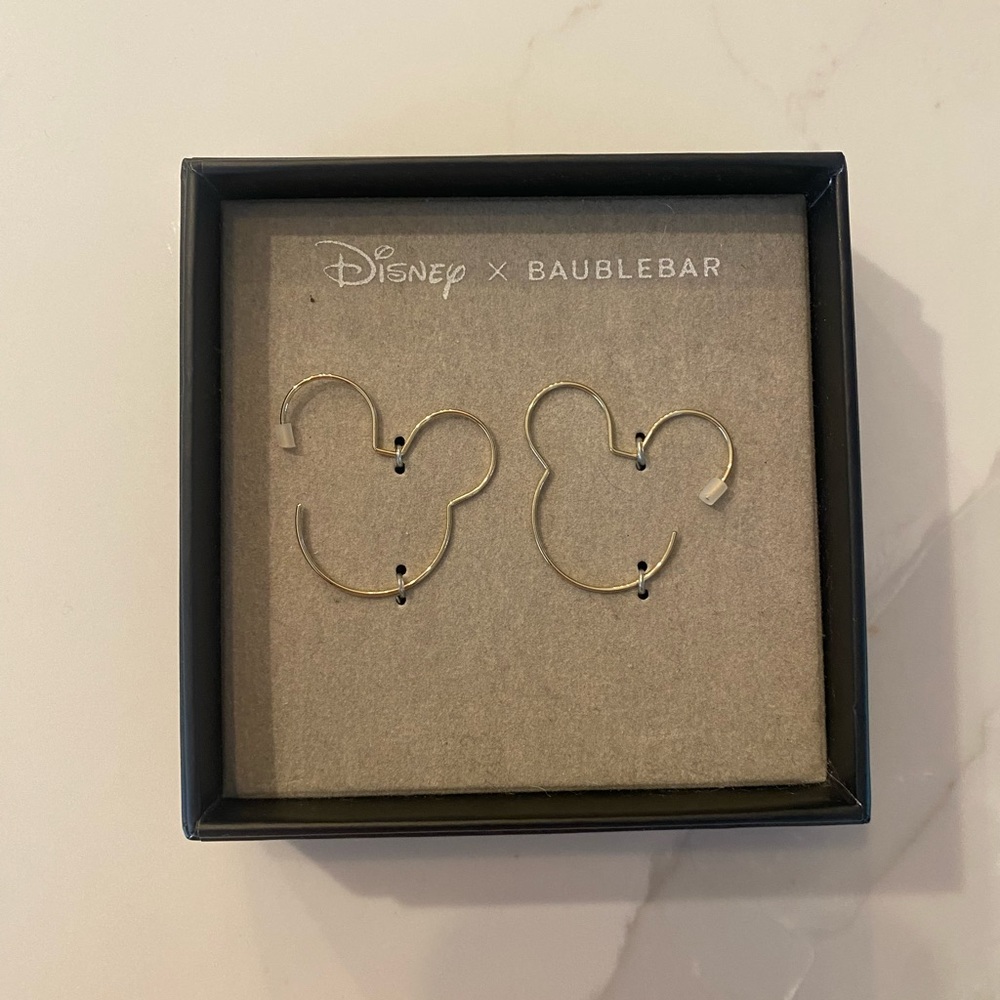 Mickey Mouse Disney 18K Gold Sterling Silver Threader Hoop Earrings